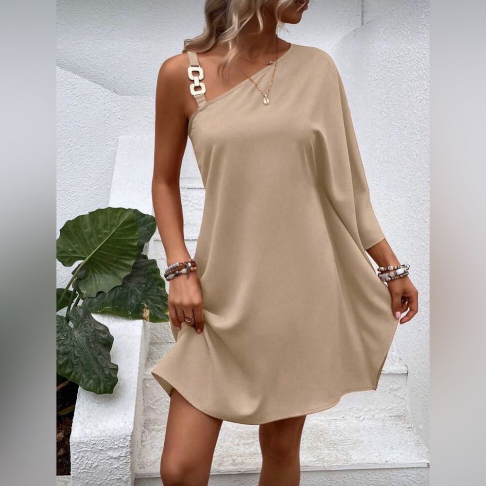 Solid Asymmetrical Neck Batwing Sleeve Elegant Be… - image 6